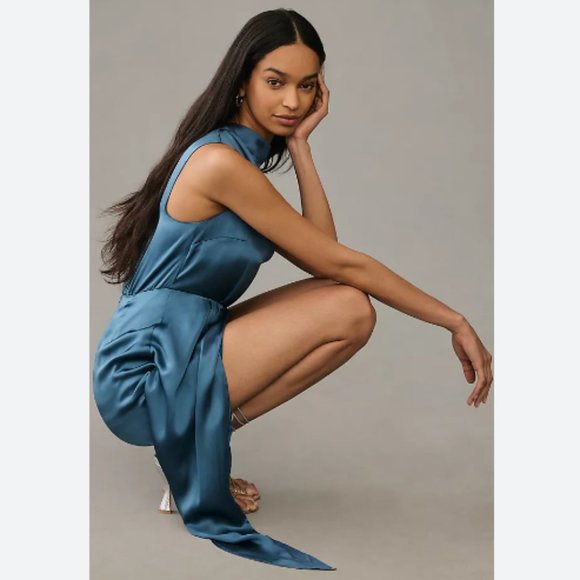 Brand New Gorgeous BY ANTHROPOLOGIE MOCK-NECK DRAPED SILK DRESS - Picture 3 of 13